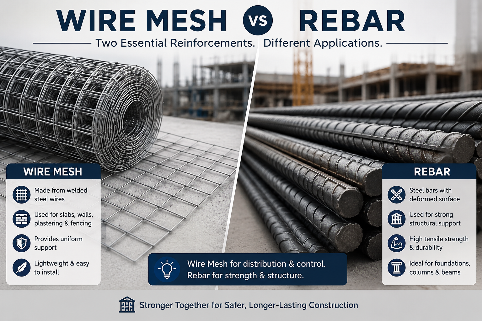 Wire Mesh vs Rebar: When to Use Each in Saudi Construction