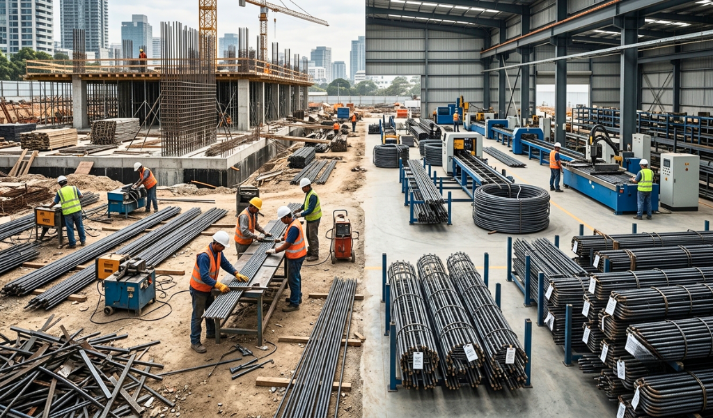What is the difference between on-site and off-site rebar fabrication?
